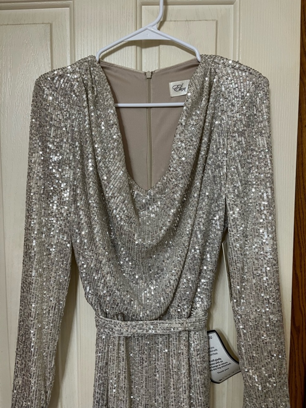Eliza J Silver Sequin Cowl Neck Jumpsuit. NWT. Size 8